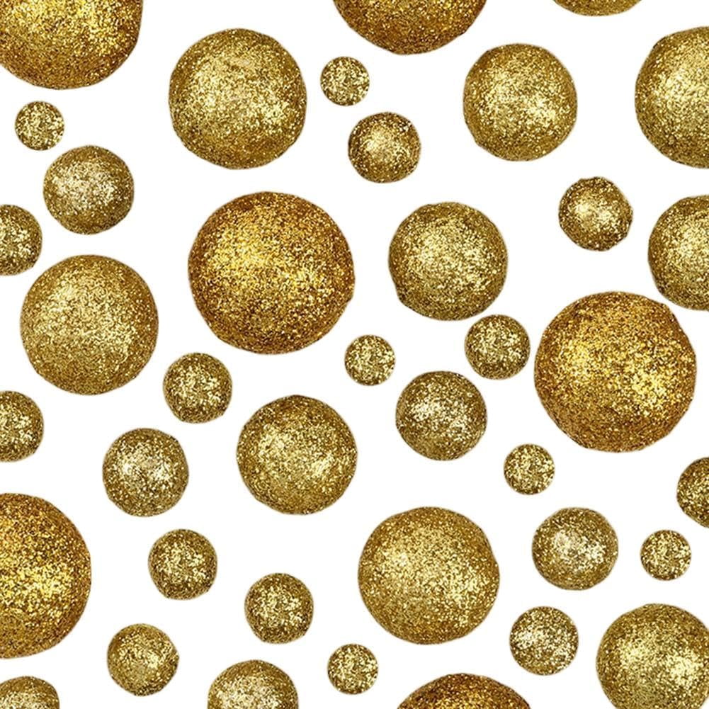160Pcs Gold Foam Glitter Balls Vase Filler Decorative Ball 12mm 15mm 20mm 24mm 28mm No Hole Gloss Bead Pearls Christmas Holiday Decoration Table Scatter for Home Party Festive Wedding Decor
