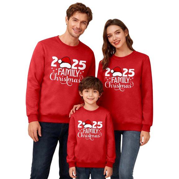 Fiaer 2025 Family Christmas Sweatshirts Plus Size Crew Neck Xmas Pullover Long Sleeve Baggy Trendy Comfort Lightweight Holiday Tops Kid 6Y