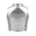 thumbnail image 2 of Nyeemya Kids Girls Shiny Metallic Vest Sleeveless Turtleneck Crop Top Gymnastic Cropped Shirts Ballet Dance Tops Silver 6, 2 of 7