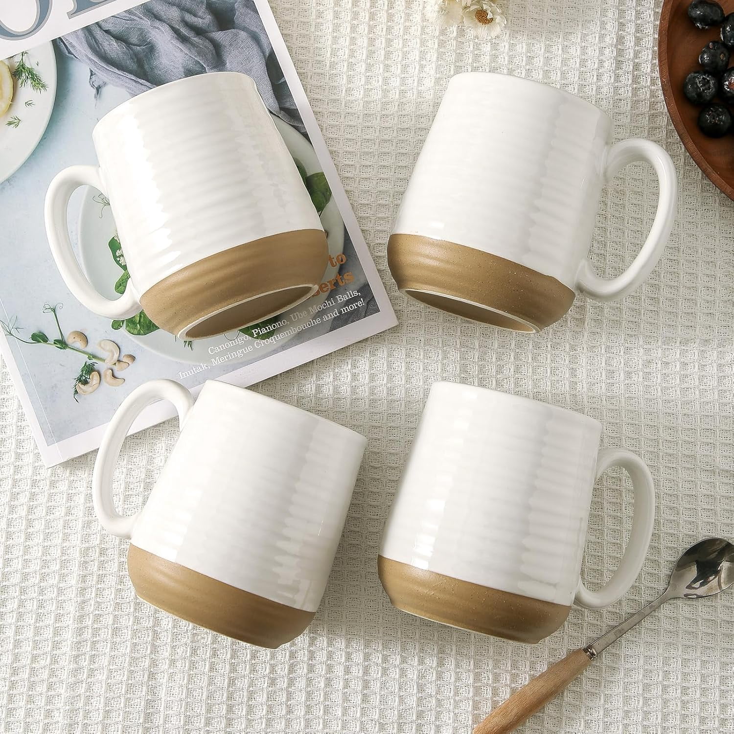 Hasense Ceramic Coffee Mugs Set - 15 OZ Porcelain Coffee Latte Cups Set of 4 with Handle Perfect for Cappuccino, Tea, Mocha, Hot or Cold Drinks, Unique Glaze Design for Gift, White