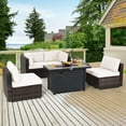 thumbnail image 1 of Costway 6PCS Patio Furniture Set Rattan Cushioned Gas Fire Pit Table Off White, 1 of 10