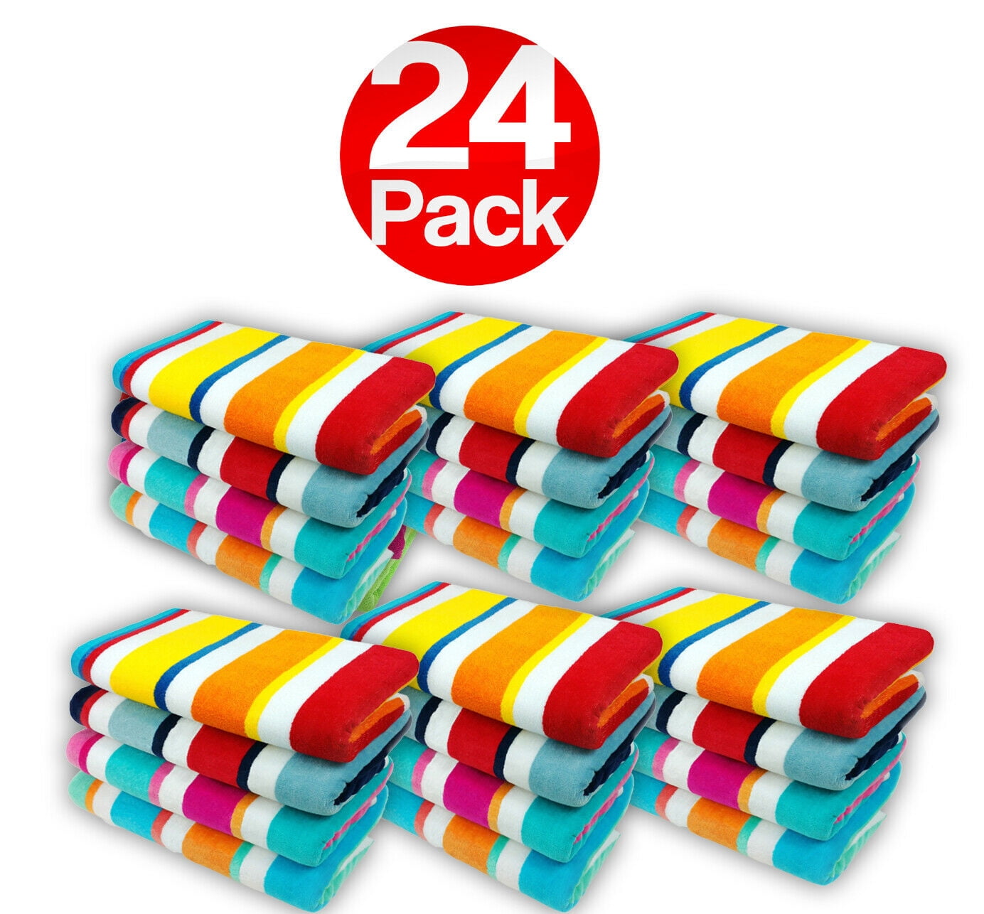 Kaufman 24 Pack 100% Cotton Multicolor Joey Cabana Stripe Beach Pool Towel 32" x 62"