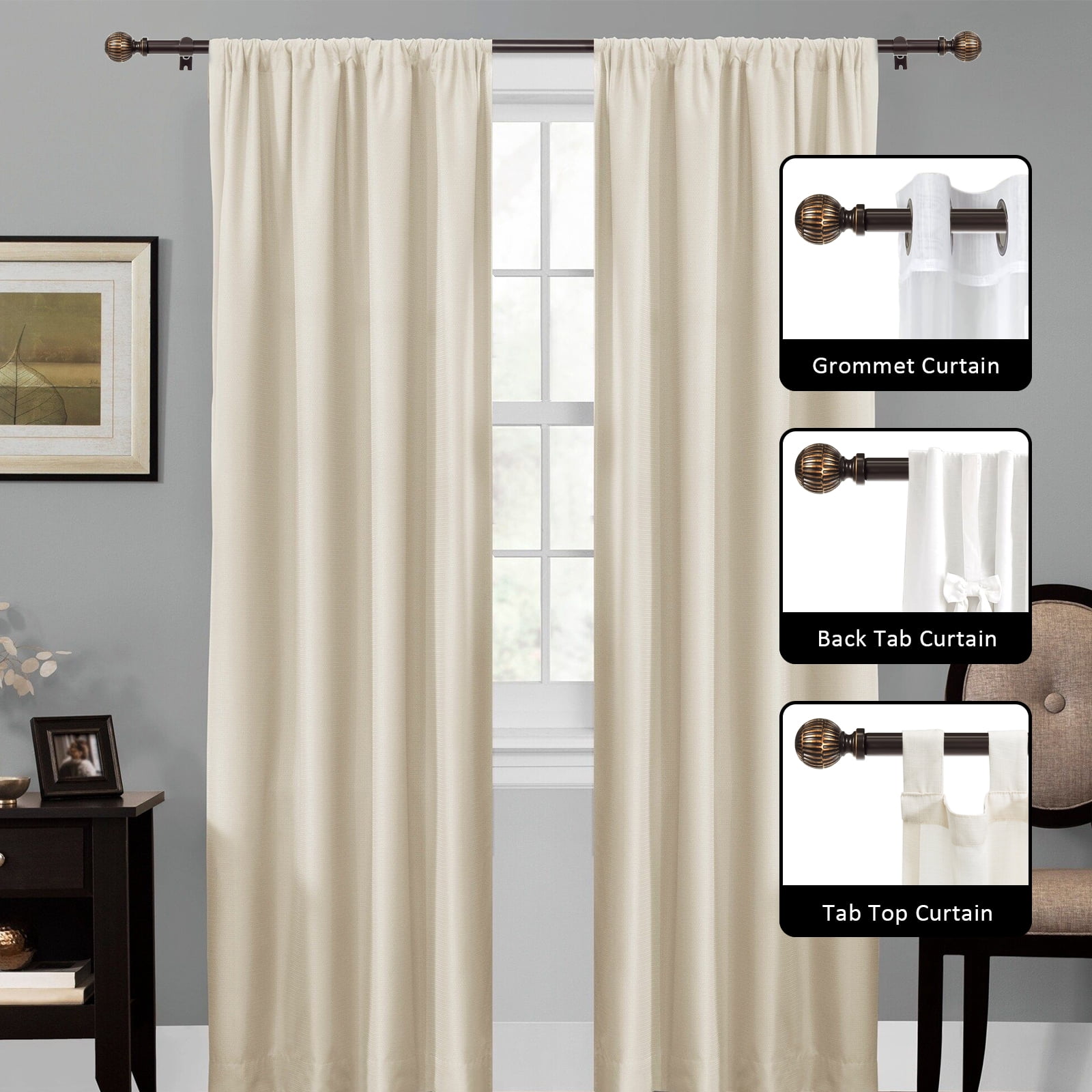 Urbanest 5/8" Single Telescoping Curtain Rod with Volle Finials, Bronze Gold, 28"-48"