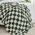 thumbnail image 4 of Truly Soft Cozy Checkerboard Reversible 100% Microfiber Polyester  50x70 Throw Blanket in Off-White/Green, All Season, Adult Size, OEKO-TEX Certified, 4 of 10