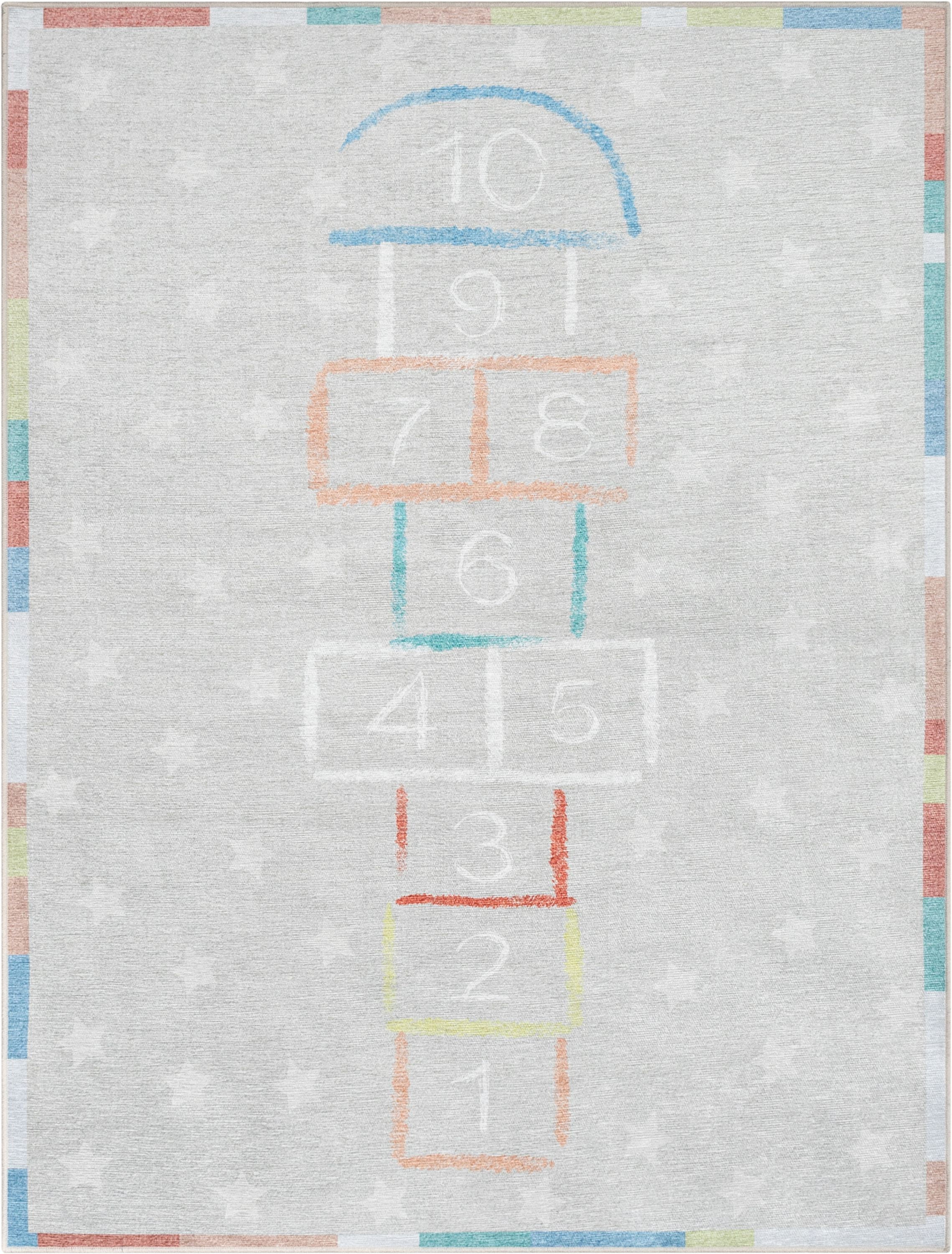 Well Woven Kids Rugs Hopscotch Modern Multi Printed Distressed Machine Washable 6' x 9' Area Rug