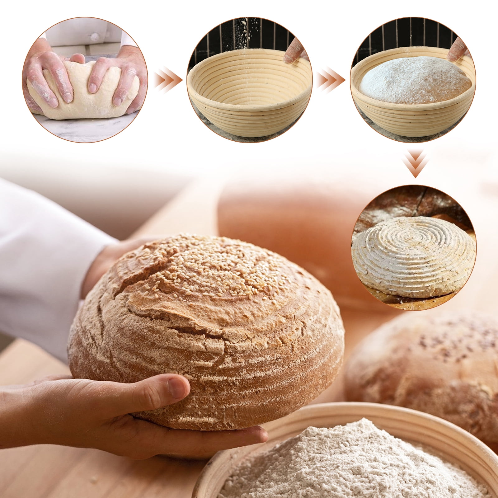 SNAILDIGIT Banneton Bread Proofing Basket, 9 inch Round Sourdough Bowls, Artisan Bread Making