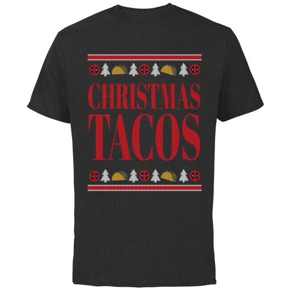 Marvel Deadpool Wade Wilson Christmas Tacos Holiday - Short Sleeve Cotton T-Shirt for Adults - Customized-Black