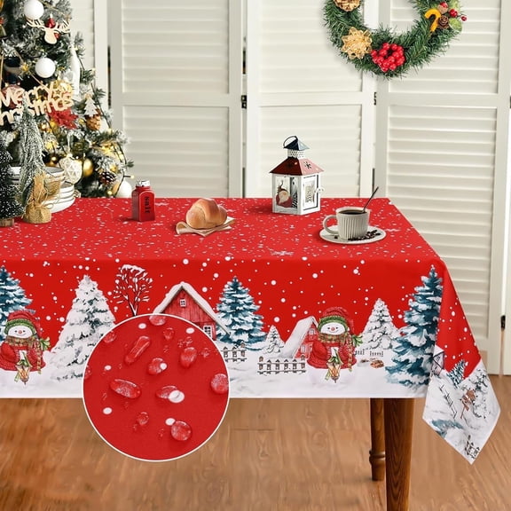 Yastouay Christmas Tablecloth Snowman Christmas Table Cover Red Rectangle Table Cloth for Xmas Dinner Party Decor, 60" x 84"