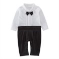 thumbnail image 4 of Baby Boy Tuxedo Romper and Jacket 2-pc Cropped Trousers Formal Wear Suit (6-12 Months), 4 of 6