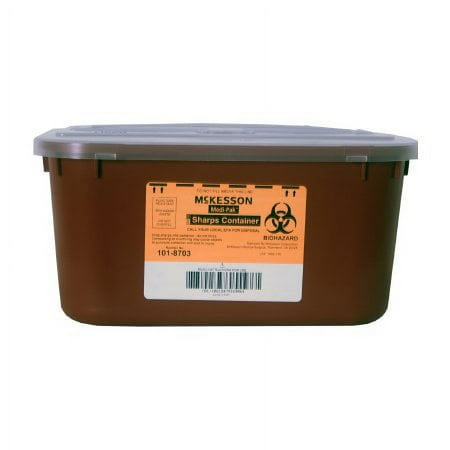 McKesson Sharps Container 5 H X 10 W X 7 D Inch 1 Gallon Red Base / Translucent Lid Horizontal Entry Hinged Snap On Lid - 101-8703
