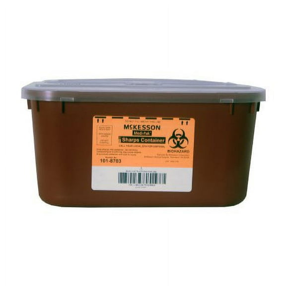 McKesson Sharps Container 5 H X 10 W X 7 D Inch 1 Gallon Red Base / Translucent Lid Horizontal Entry Hinged Snap On Lid - 101-8703