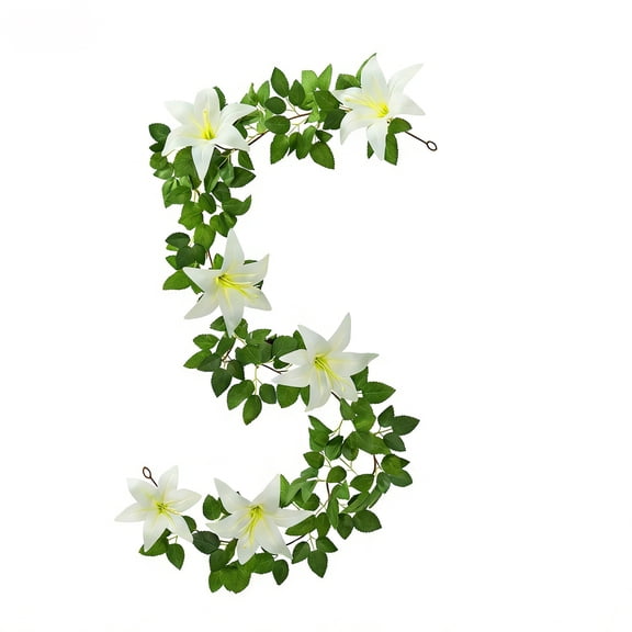 Artificial Lily Greenery Garland 5.6ft Hanging Plastic Vines Simulated Spring Flower Garland for Mantel Porch Wedding Decorations