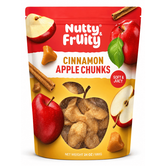 Nutty & Fruity Cinnamon Apple Wedges, 24 oz Bag, Soft & Chewy Dried Apple Slices, Sweet Cinnamon Flavor, Gluten Free Fruit Snack, Healthy On-the-Go Treat