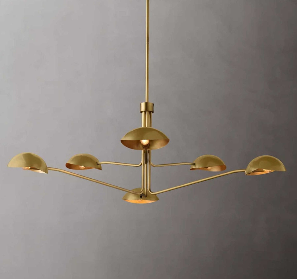 Six-Arm Brass Sputnik Chandelier Light Fixture Mid Century Brass Chandelier