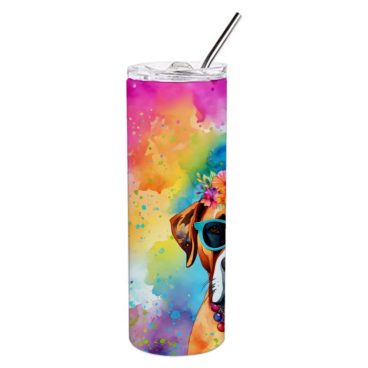 Boxer Hippie Dawg Stainless Steel Skinny Tumbler 3 in x 8.25 in