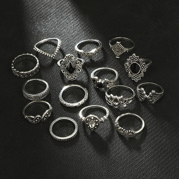 Bohemian Above Set Rings for Women Blue Silver Stack Rings 15pcs Set Daily Party Gift Trendy Jewelry for Her