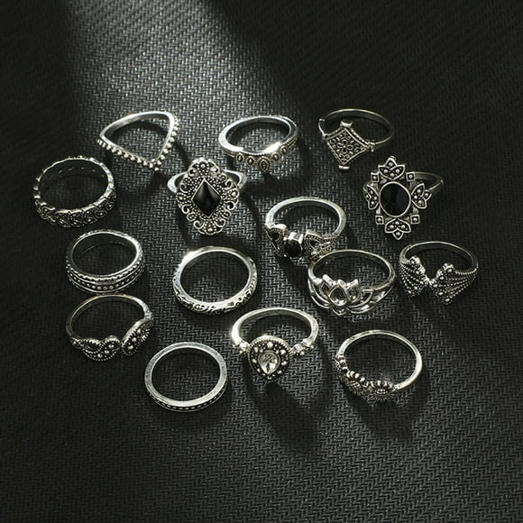 LLQkigsxse Jewelry Set for Women 15pcs/Set Women Bohemian Vintage Silver Stack Rings Above Blue Rings Set