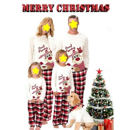 

Christmas Family Matching Pajamas Sets Elk Letter Print Tops Plaid Pants Xmas Holiday Sleepwear Loungewear Jammies Pjs Outfit