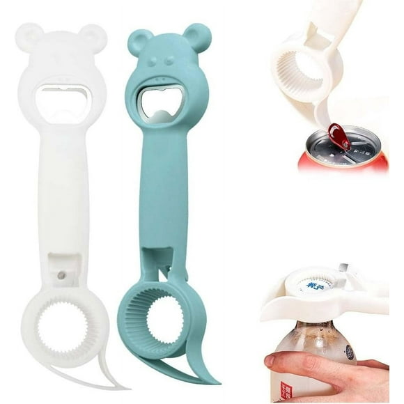 Abrebotellas manual 4 en 1 para personas mayores | Abridor de tapas de frascos | Abridor de tapas de rosca para latas | Acero inoxidable | Mango ergonómico | Amigable para artritis | Paquete de 2