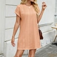 thumbnail image 3 of qucoqpe Womens Summer Short Sleeve Sun Dress Crew Neck Casual Loose Solid T-shirts Dress Hawaiian Beach Mini Dress, 3 of 7