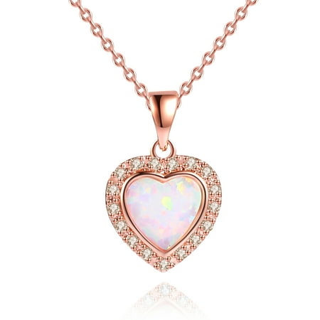 3 Carat Fire Opal Heart Necklace in 18K Rose Gold Plating