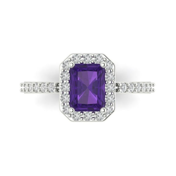 Solitaire with Accents Engagement Ring for Women - 1.92ct Natural Amethyst in 14K White Gold Promise Ring
