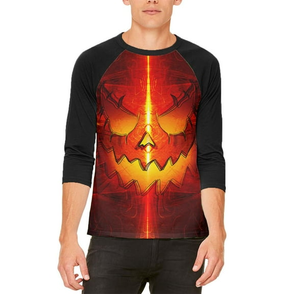 Halloween Intergalactic Pumpkin of Doom Mens Raglan T Shirt White-Black MD