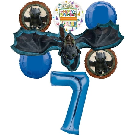 Anagram How to Train Your Dragon 7th Birthday Party Supplies Hiccup and Toothless 7 pc Balloon Bouquet Decorations