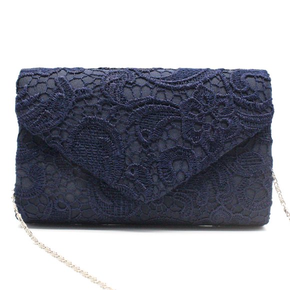Women's Elegant Floral Lace Evening Clutch Envelope Prom Handbag Wedding Purse