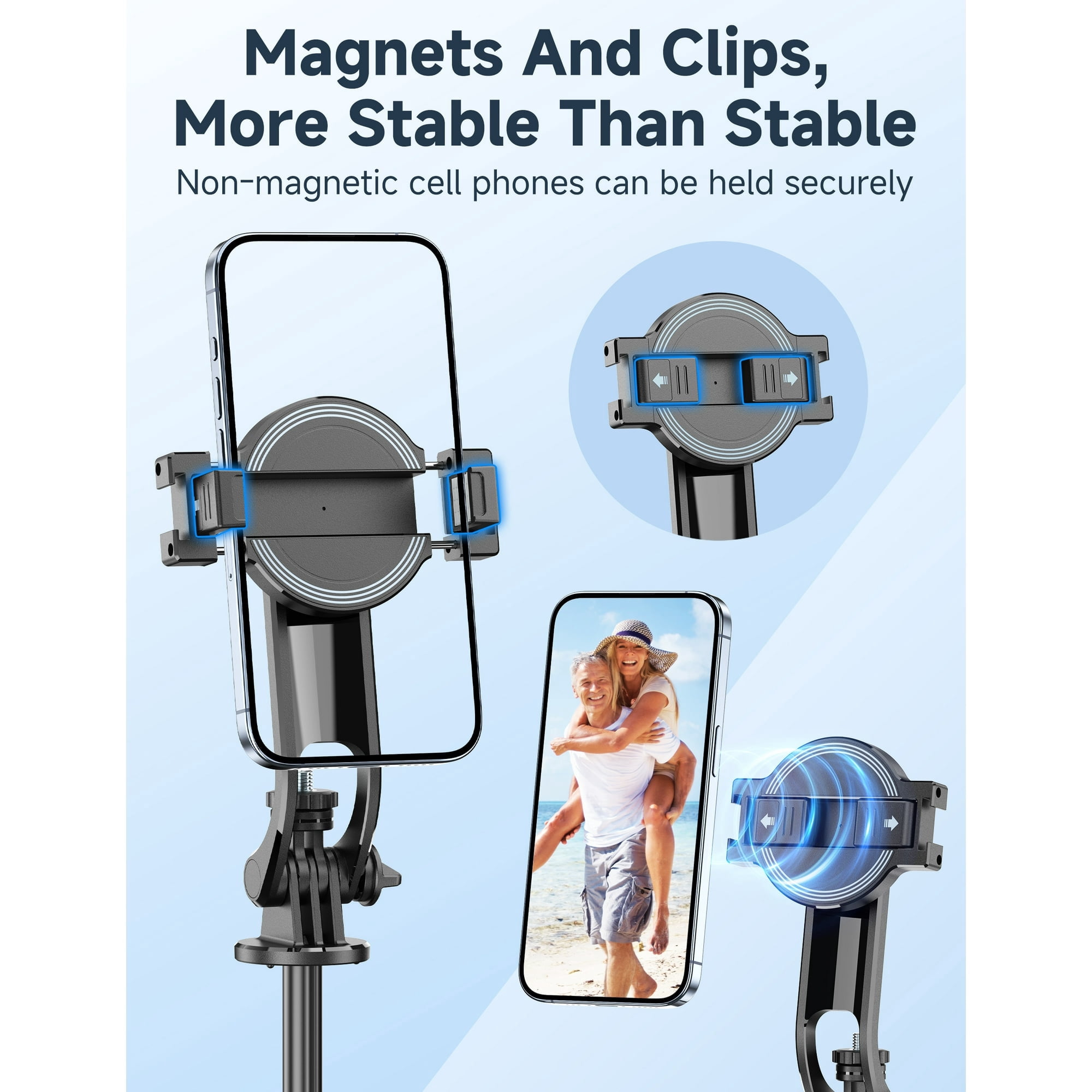 Magnetic Selfie Stick, 51"Aluminum Alloy Selfie Stick Tripod with Remote, Portable Cell Phone Tripod Stand, Selfie Stick 360° Vertical, Phone Travel Tripod Stable for iPhone/Android (Black)