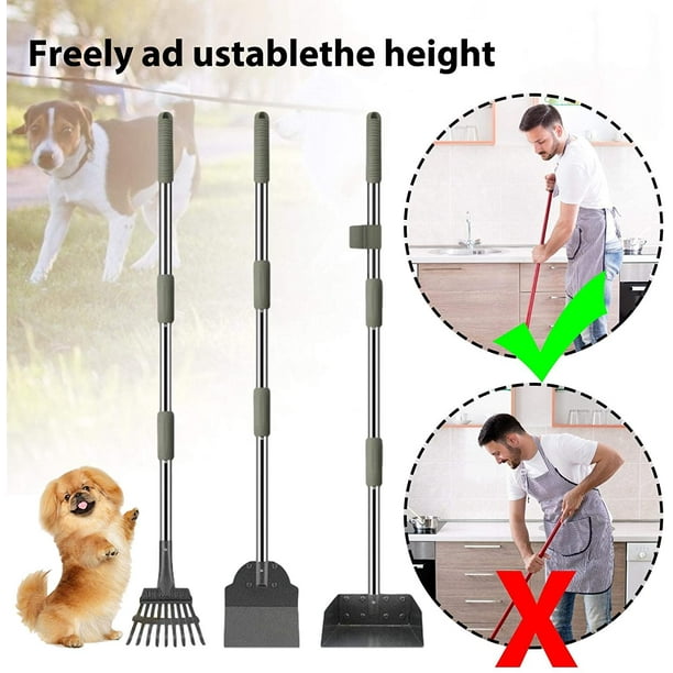 Yangxue002 Dog Pooper Scooper Pet Waste Removal With Metal Rake Tray Spade Adjustable Pet Poop Scooper Shovel With Detachable Three Section Handl