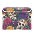 thumbnail image 2 of Foldable Fabric Storage Bin With Handle Collapsible Basket Box Storage With Lid Organizer Sugar Skulls Roses, 2 of 7