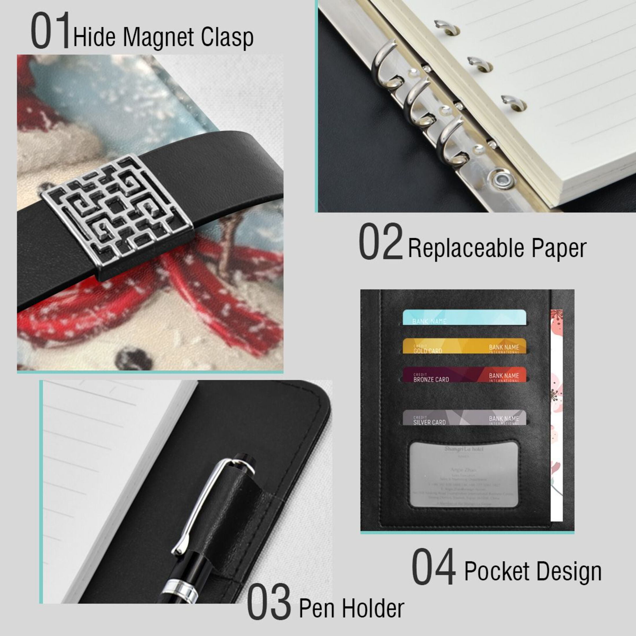 Leather Planner Leather Notebook Notebook Journal Binder Design Pen Pocket Design Convenient for Storage Christmas Snow Man