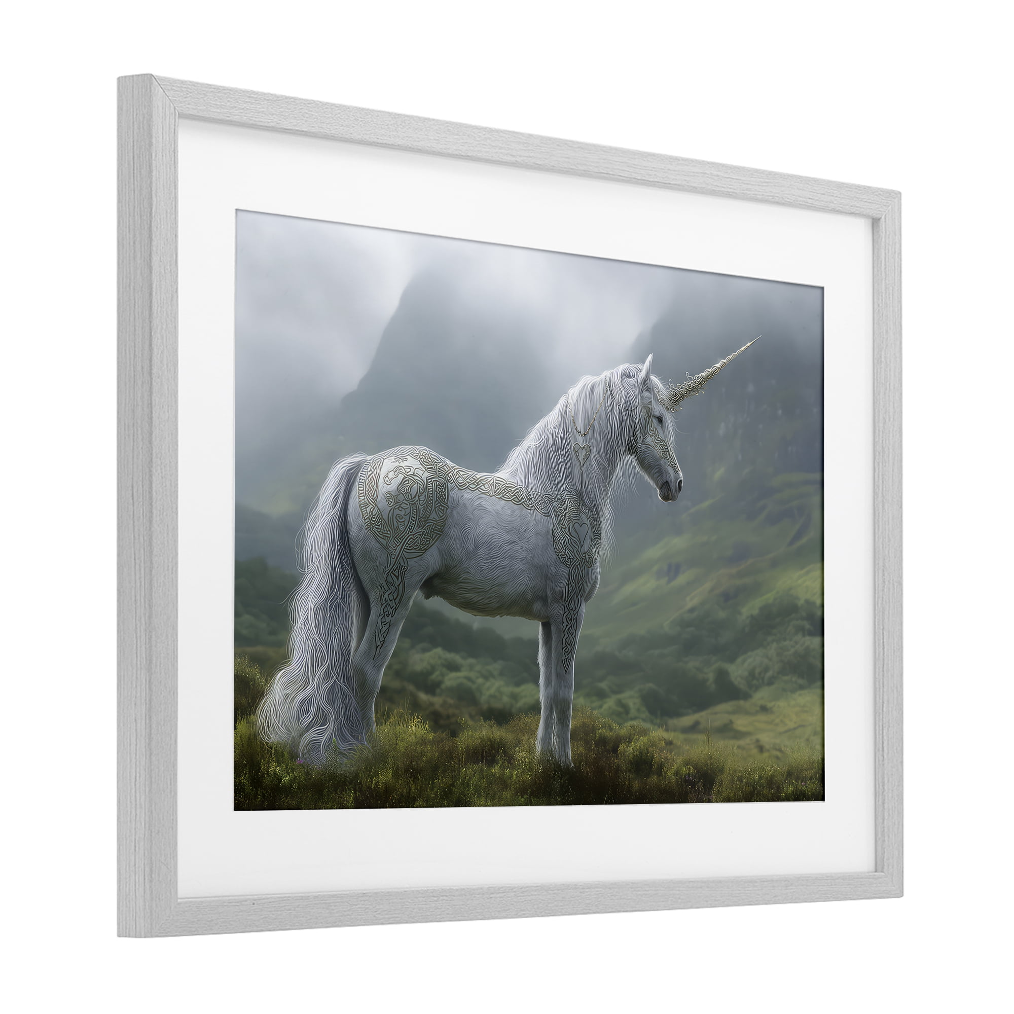 Stupell Industries Elegant Celtic Unicorn Gray Framed Print Under Glass, design by The Wands Want