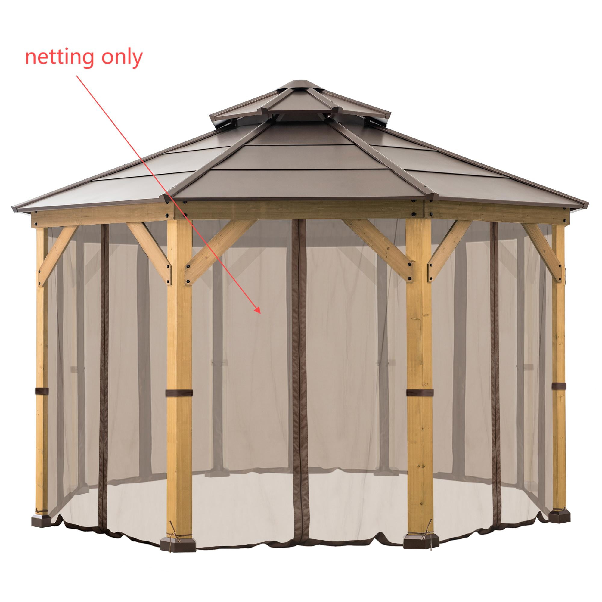 Sunjoy Brown polyester mosquito netting Gazebo Netting 8-Panel Screen Walls for Outdoor Patio For 13 ft. x 13 ft. Octagon Hardtop Gazebo