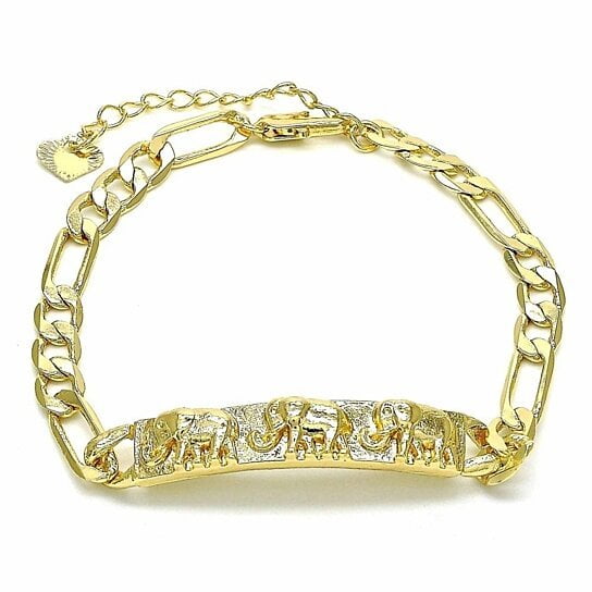 RM 18K GOLD ELEPHANT ID FIGARO LINK BRACELET 8'' SOLID 18K GOLD PLATED
