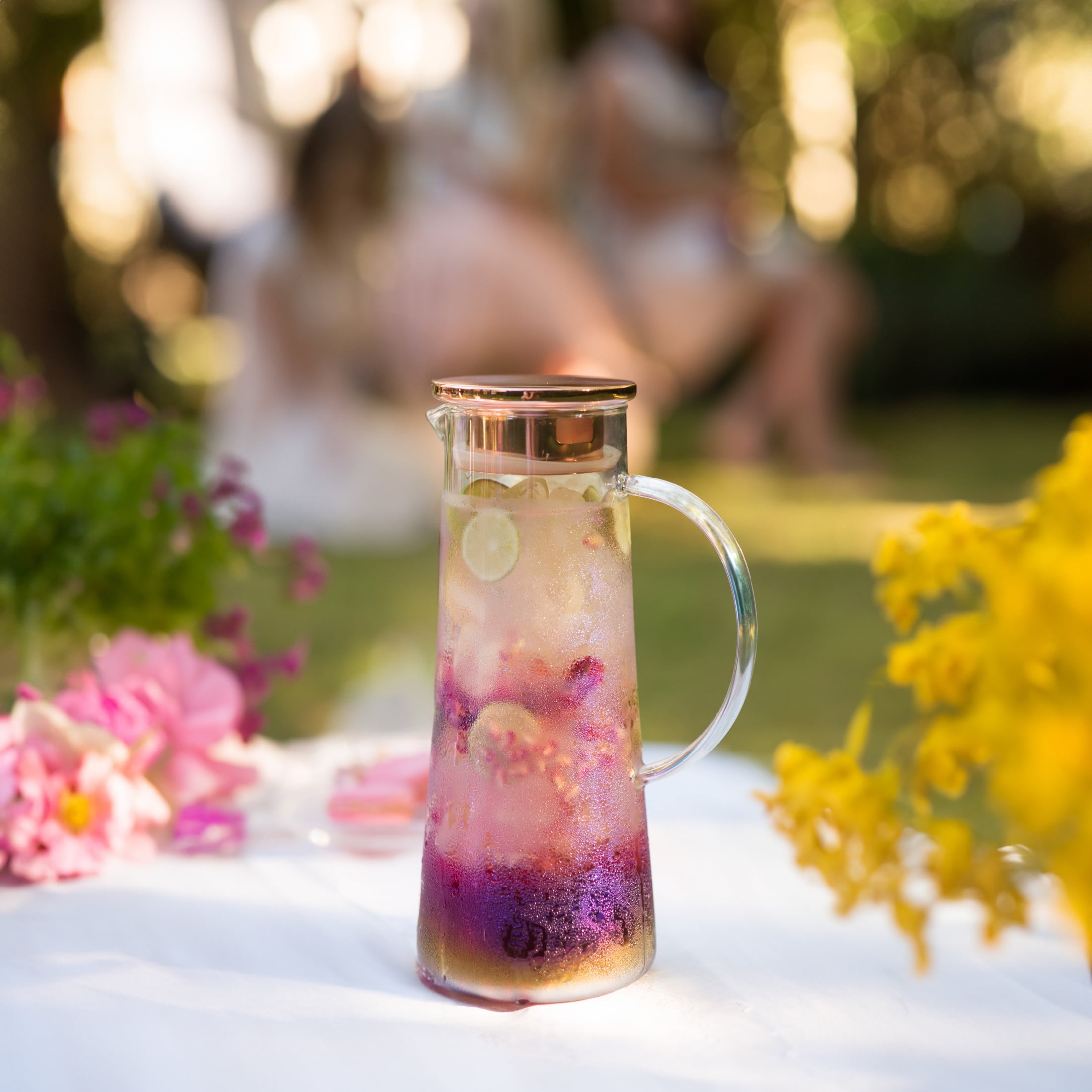 Pinky Up Charlie Glass Iced Tea Pitcher with Lid and Strainer, 48oz