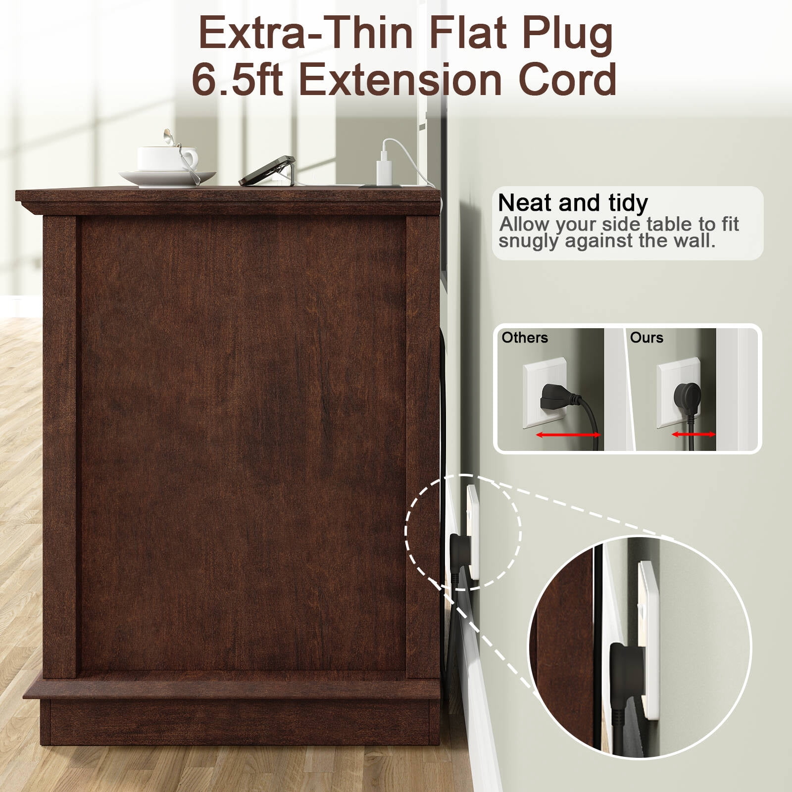 FAGAGA End Tables Set of 2 for Living Room with Charging Station, Side Table with Drawer and Adjustable Storage Shelf, Rustic Wooden Nightstands for Bedroom | Cherry