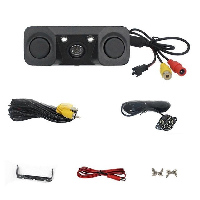 Cámara de visión trasera para coche CCD, 3 en 1, detector de radar de estacionamiento, sensor de visión nocturna LED, radar para navegación, color negro