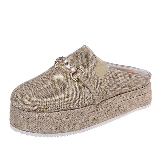 Moda mujer diapositiva zapatillas Flip Flop hebilla de metal plataforma zapatos de lona Wmkox8yii hj789