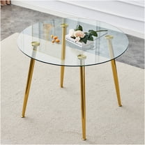 JERFIT 40 Inch Round Dining Table Gold Base, Modern Minimalist Glass Top Kitchen Table for 4-6 People, Small Space Breakfast Nook Table