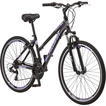 Adult hybrid bike, unisex, dual sport bike, 700c wheels, straddle or cross-country style lightweight aluminum frame, shifter and rear derailleur work together for fast, precise gear changes