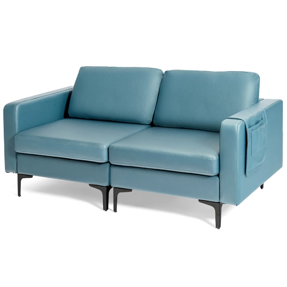 Finihen Loveseat Sofa, Modern Loveseat Sofa Couch with Side Storage Pocket and Sponged Padded Seat Cushions, for Living Room, Bedroom, Blue Finihen Loveseat Sofa, Modern Loveseat Sofa Couch with Side Storage Pocket and Sponged Padded Seat Cushions, for Living Room, Bedroom, Blue