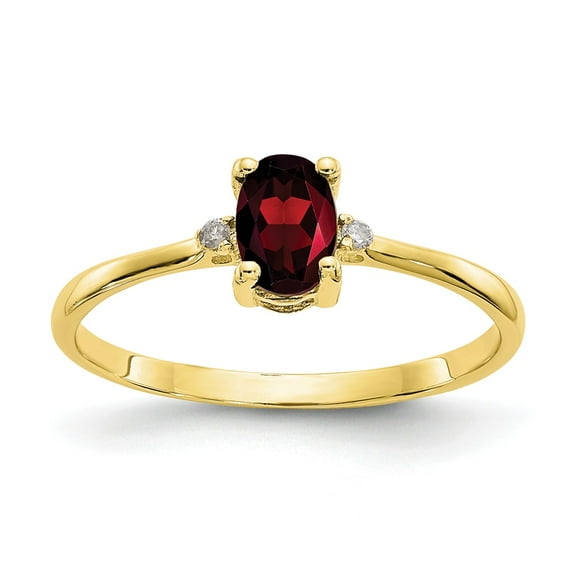 10K Yellow Gold Ring Band with Stones (01) January Garnet Oval Red Diamond Round White