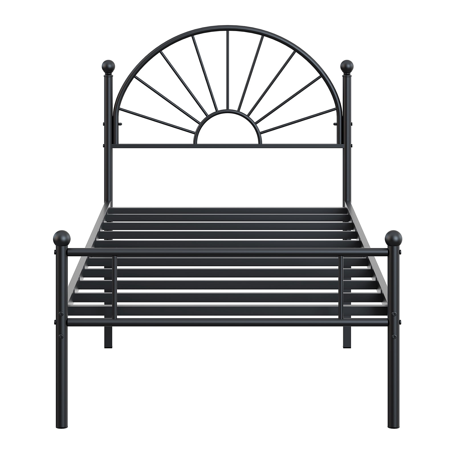 Yoneston Twin Metal Bed Frame with Unique Sun Curve Shape Headboard for Teens Kids Toddlers Bedroom Furniture, Black