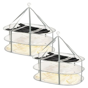 2 Pack 3-Tier Folding Clothes Drying Rack, Windproof Foldable Cloth Dryer with Fixing Band, Collapsible Hanging Laundry Rack for Sweater - Outdoor, Indoor, Potable
