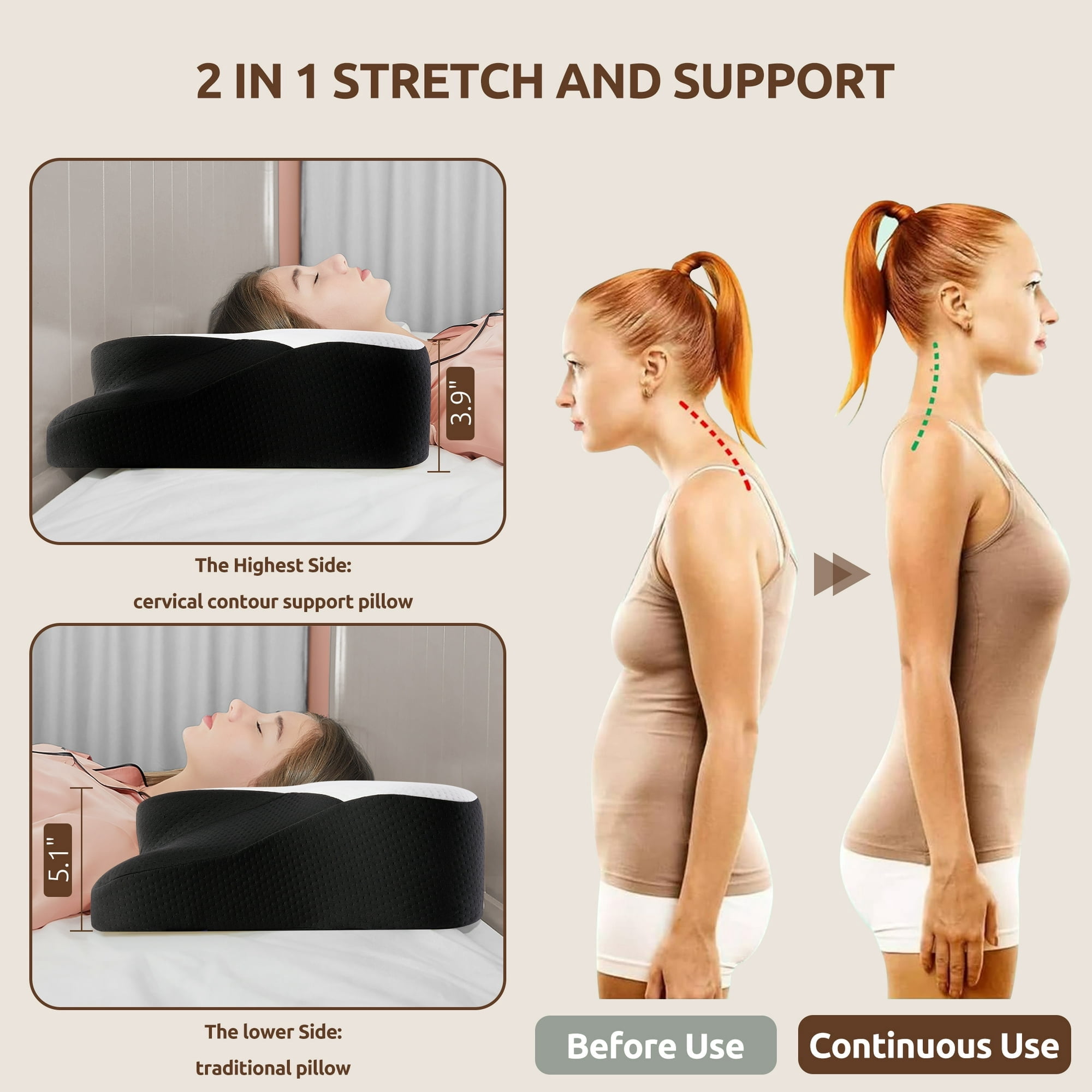 MOONORAH Memory Foam Pillows Neck Support Pillow for Pain Relief,Ergonomic Cervical Pillow Sleeping for Shoulder Pain,Orthopedic Contour Bed Pillow for Side Back Stomach Sleepers,Blac,Queen 24×14.9in