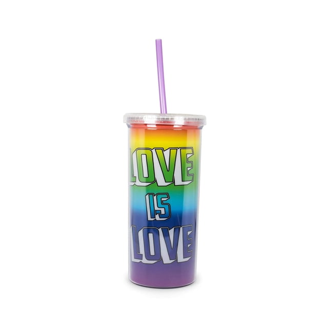 Cold Cup Silver Buffalo Love is Love, 600 ml, con tapa con purpurina