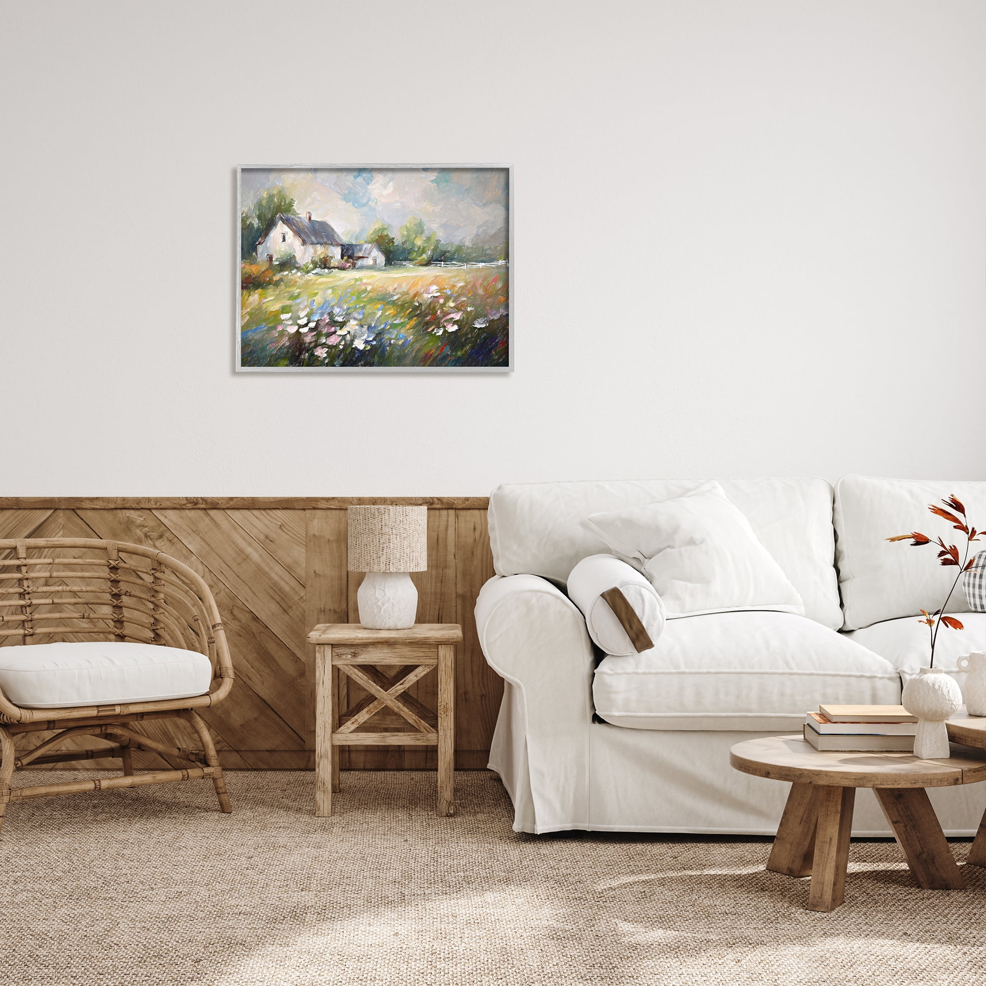 Stupell Industries Windblown Flowers Farmhouse Landscape Painting Gray Framed Art Print Wall Art, 30 x 24
