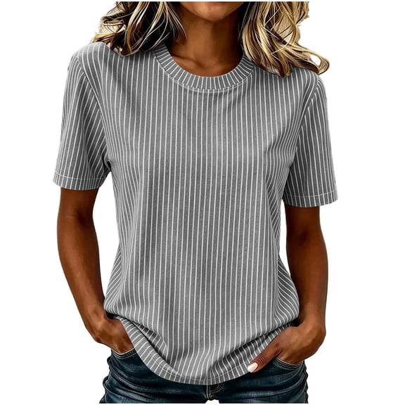 Admvng Women's Striped T-Shirt Crew Neck Short Sleeve Casual Solid Basic Tee Tops